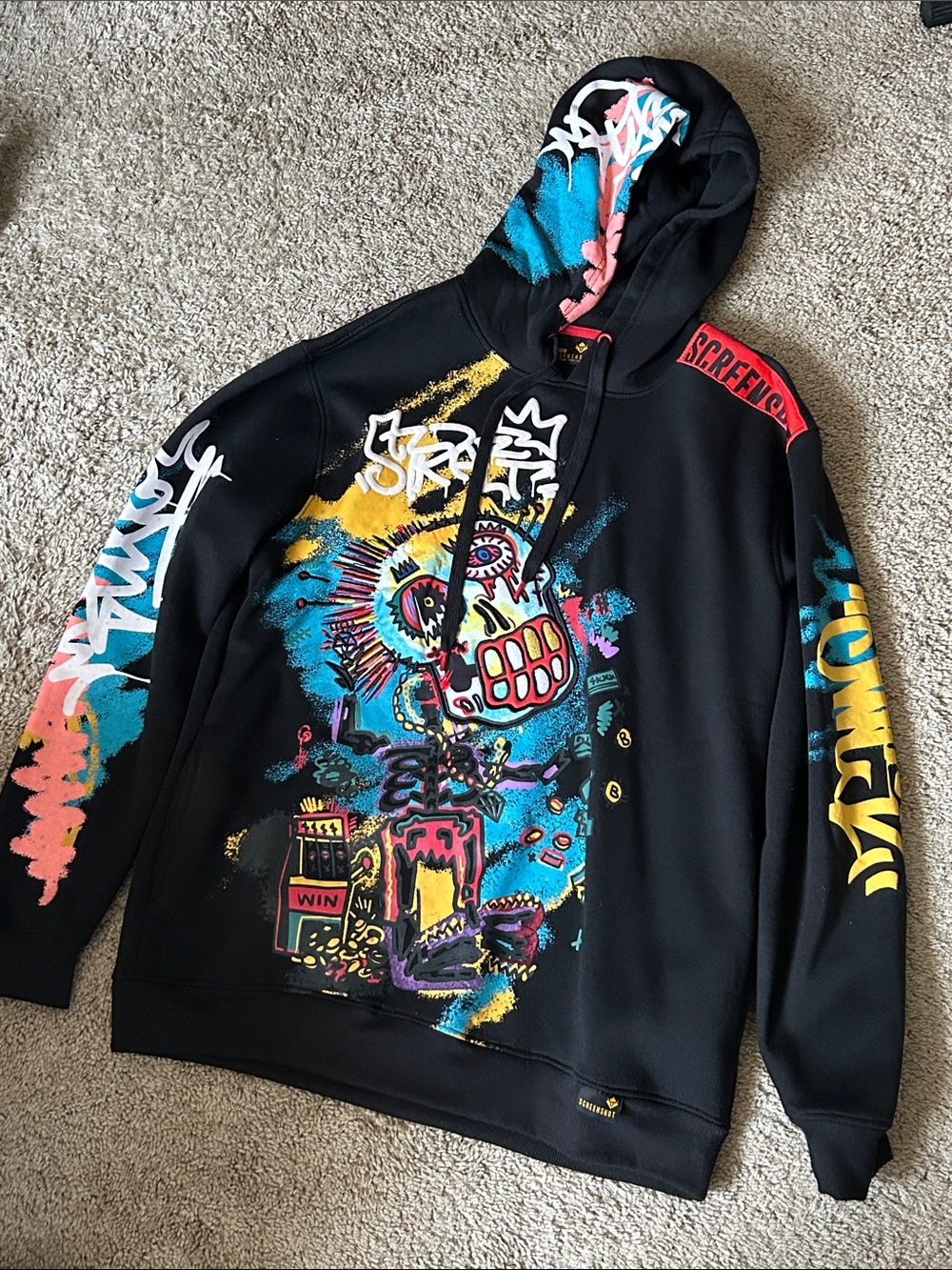 Black Graffiti Hoodie with Multicolor Street Art